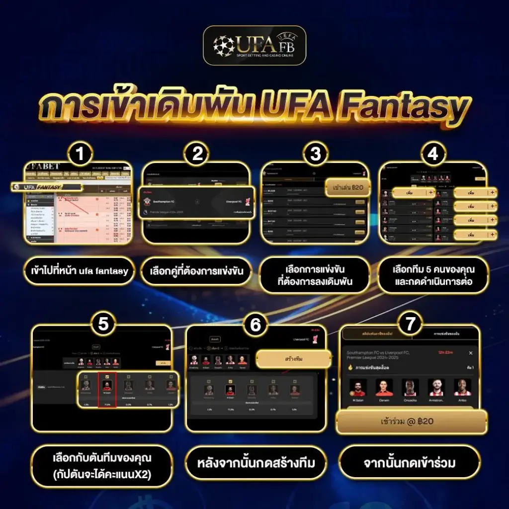 ขั้นตอนการเข้าเล่น UFA Fantasy ที่ ufafb สอนสร้างทีมฟุตบอล 5 คน เลือกนักเตะและกัปตันทีมเพื่อร่วมสนุก